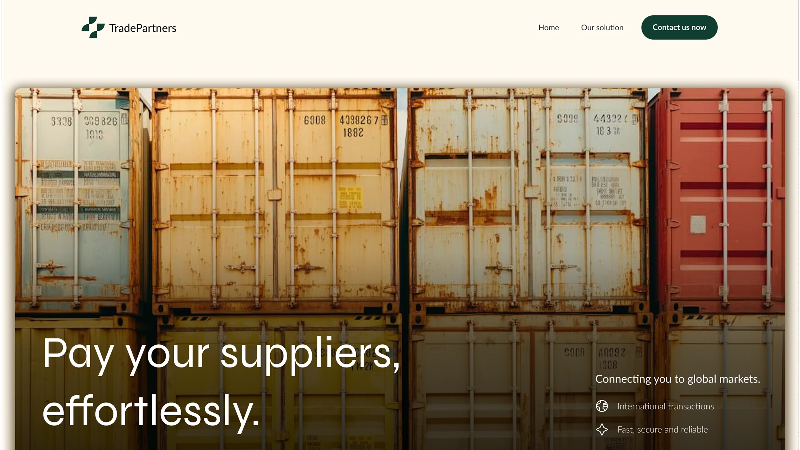 Page d'accueil de Trade Partners, paiements internationaux pour importateurs